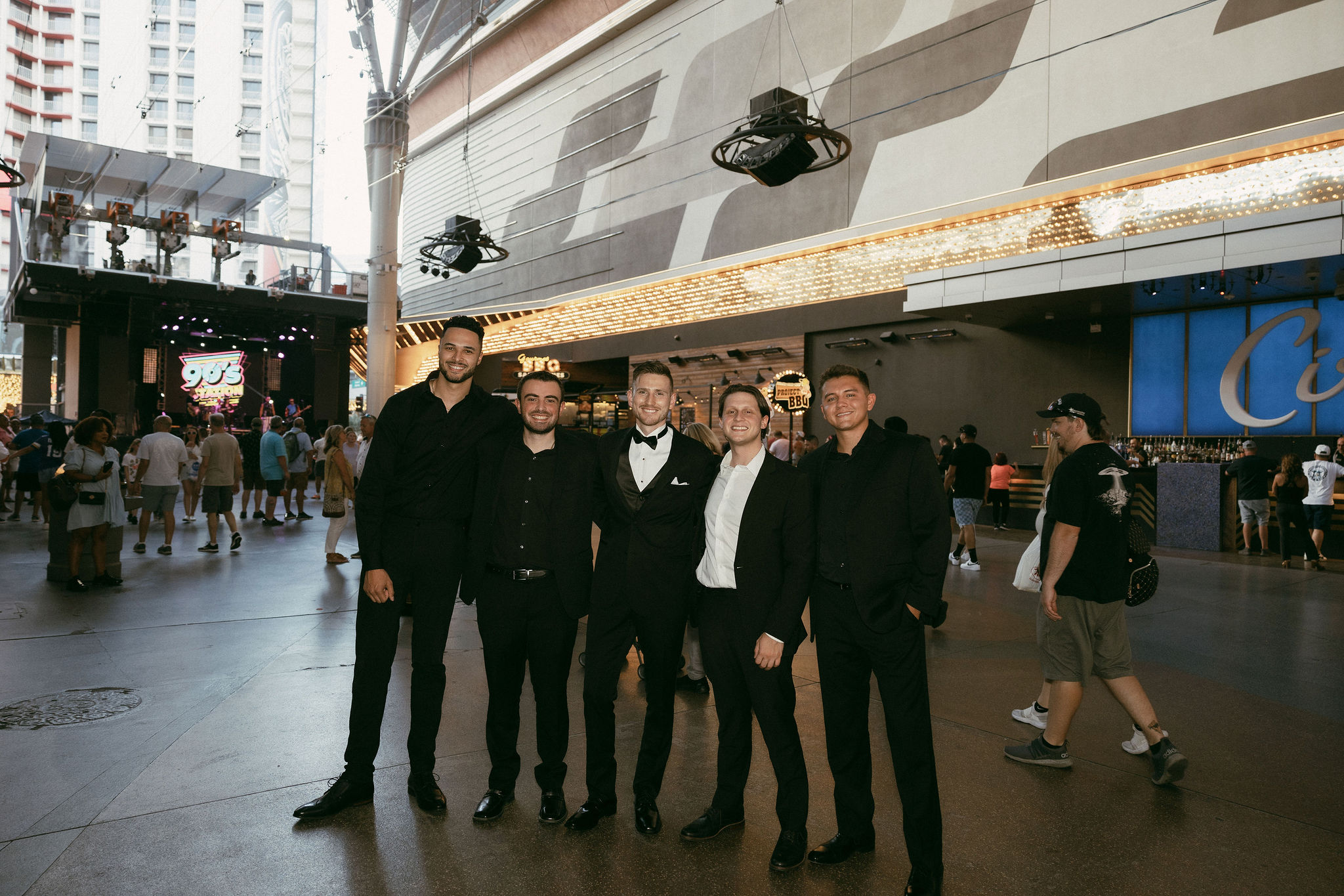 Groom and groomsmen on Fremont Street