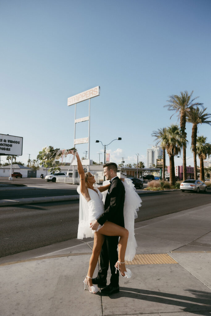 Bride and groom portraits at The Little White Chapel for their Las Vegas elopement