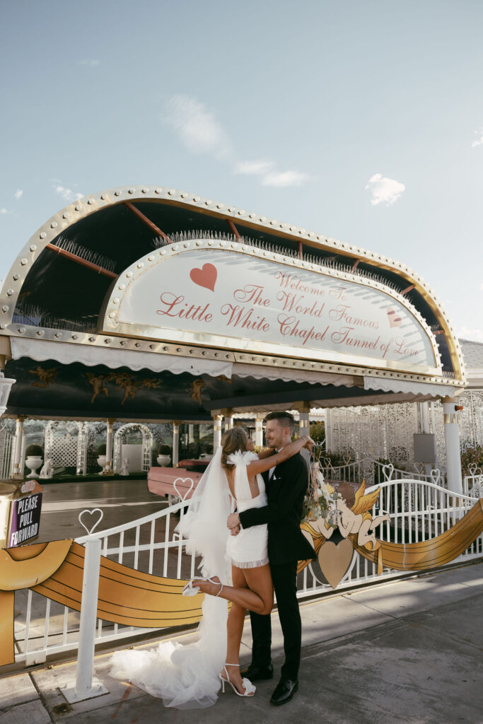 Bride and groom portraits at The Little White Chapel for their Las Vegas elopement