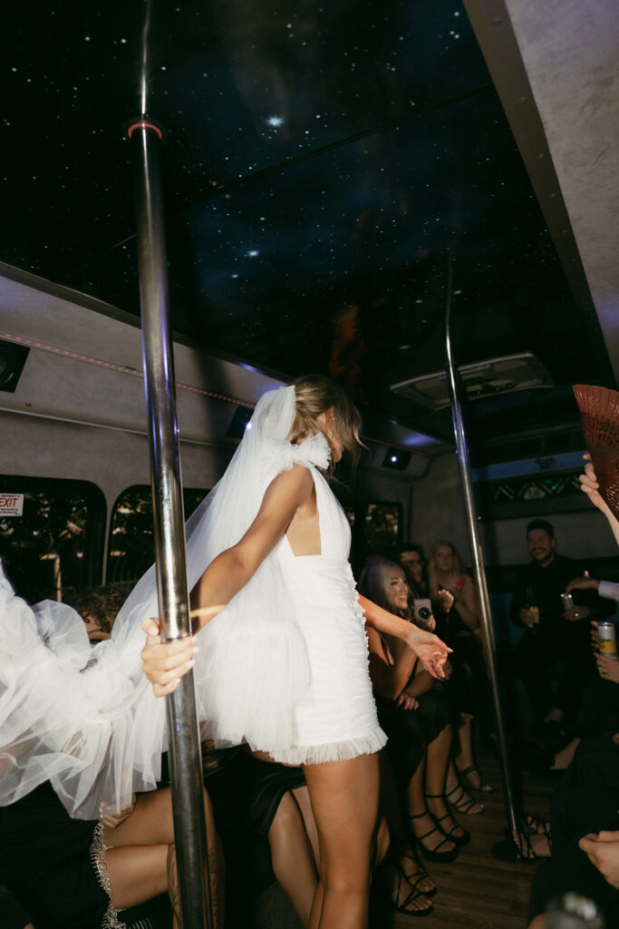 Bride on the party bus