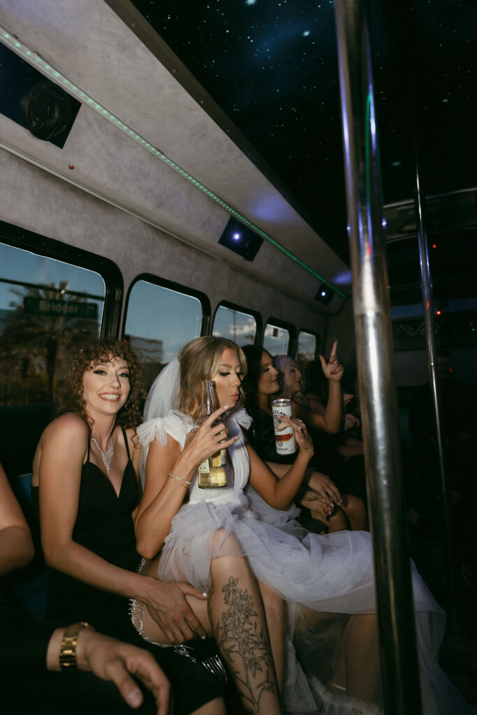 Bride on the party bus