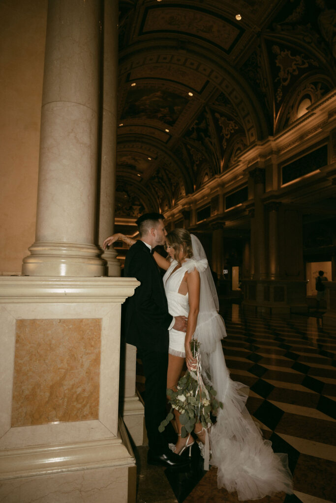 Bride and groom portraits at The Venetian after their Las Vegas elopement