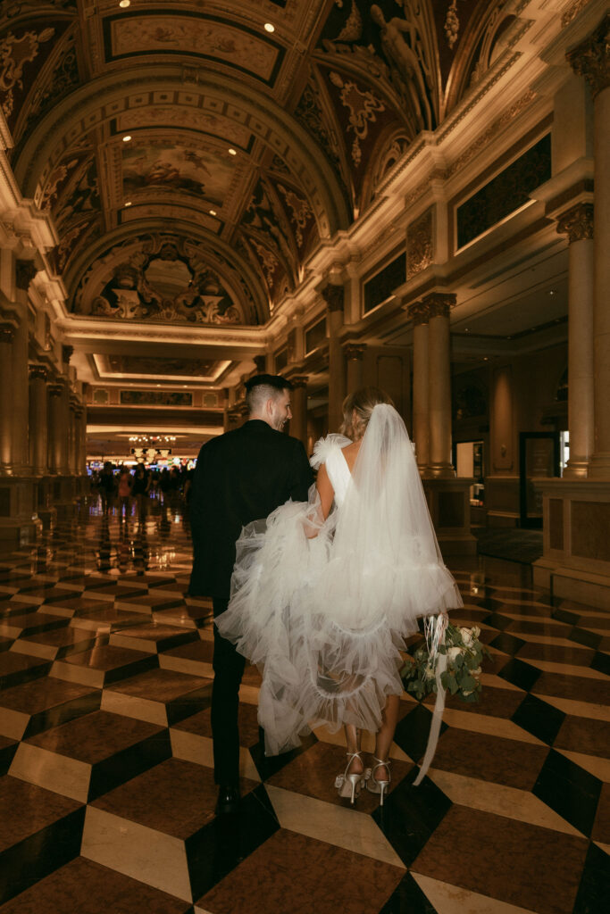 Bride and groom portraits at The Venetian after their Las Vegas elopement