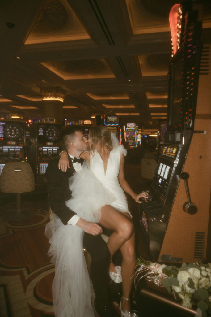 Bride and groom portraits at The Venetian after their Las Vegas elopement