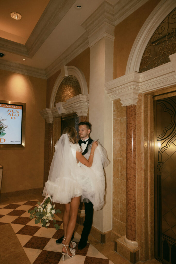 Bride and groom portraits at The Venetian after their Las Vegas elopement