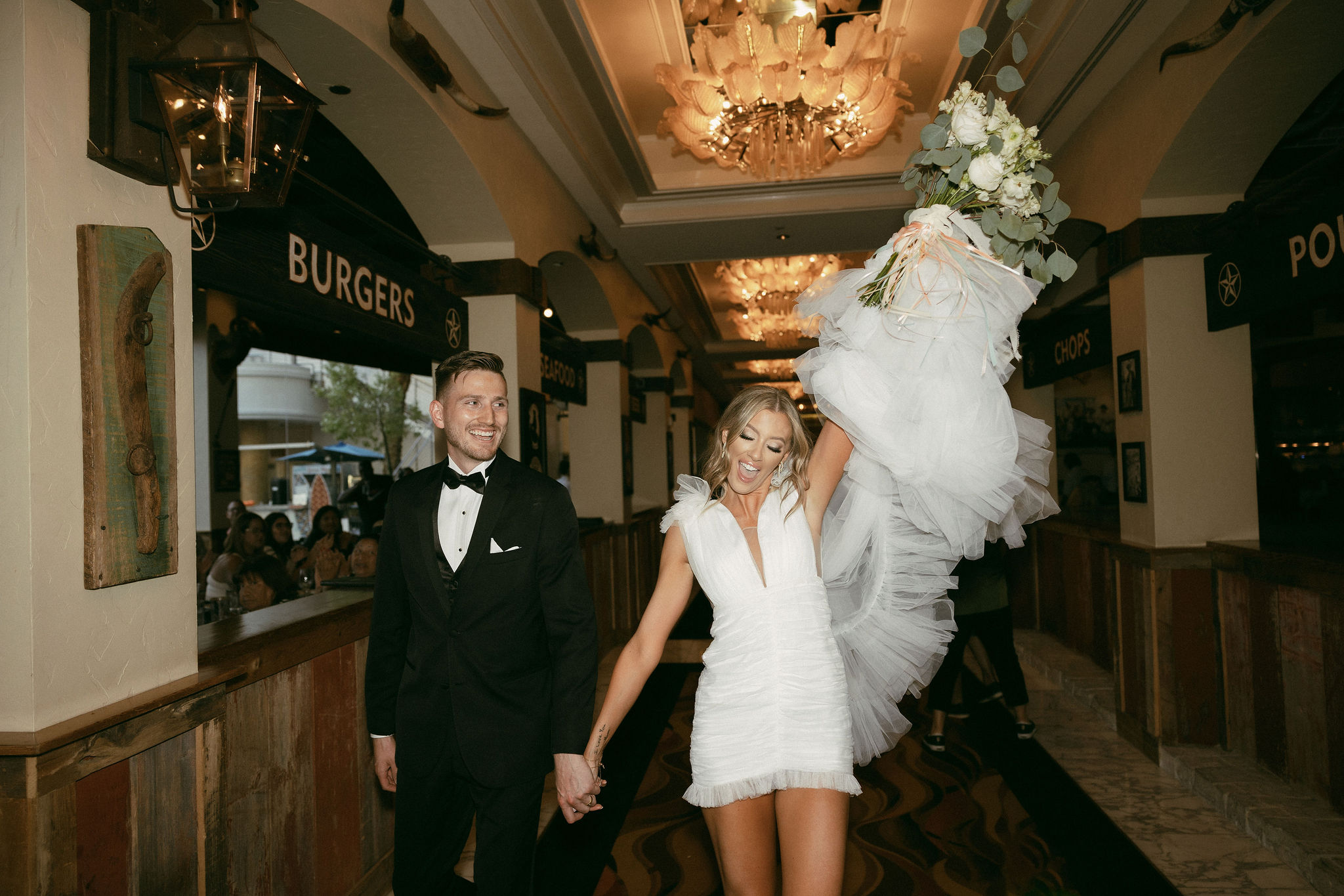 Bride and groom portraits at the casino after their Las Vegas elopement