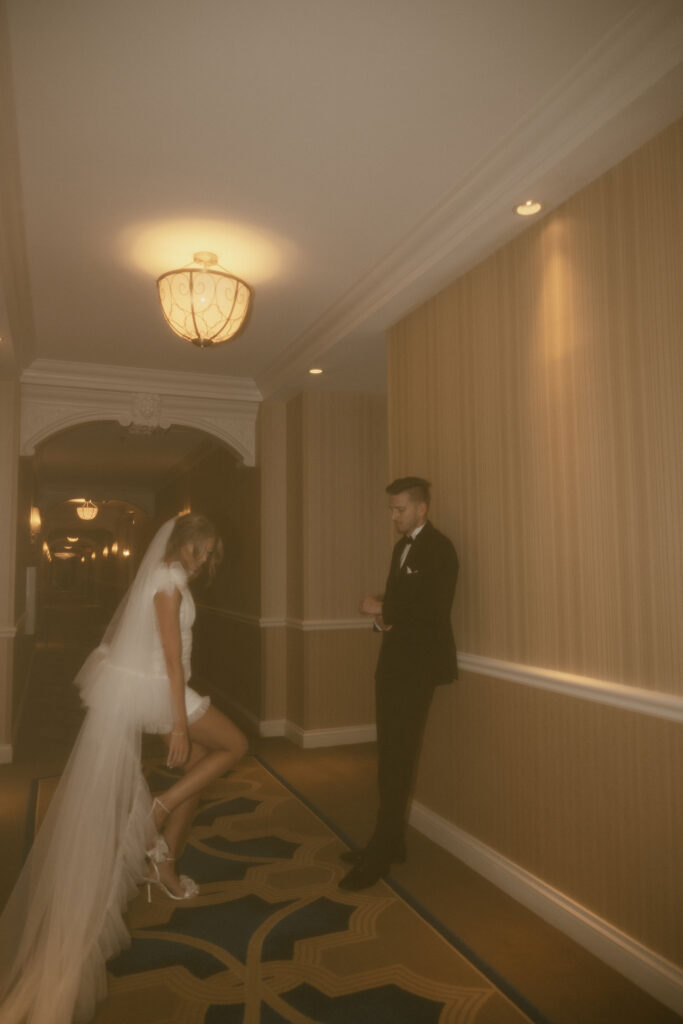 Bride and groom portraits at The Venetian after their Las Vegas elopement