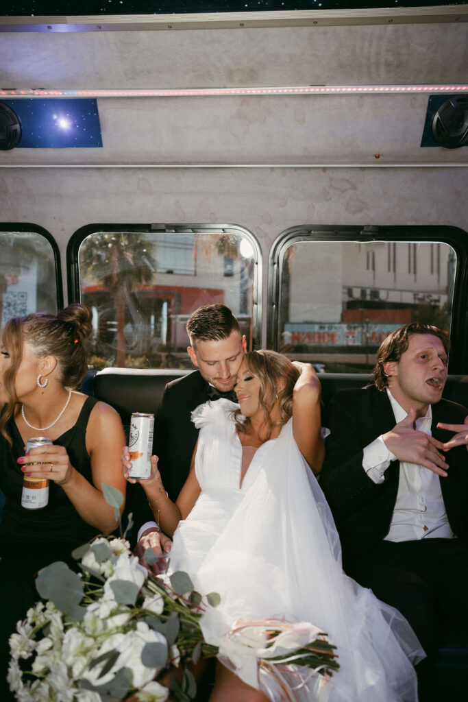 Bride on a party bus