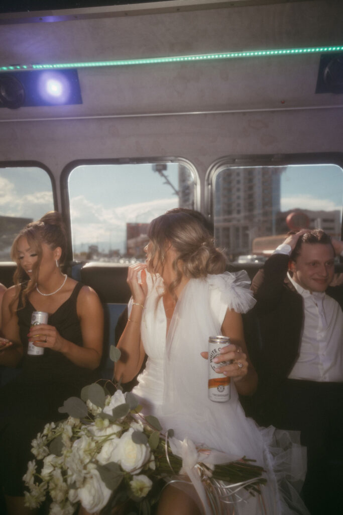 Bride on a party bus