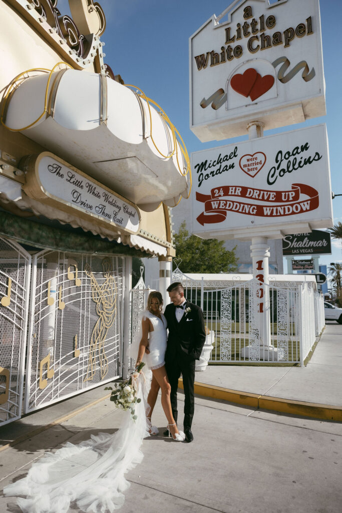 Bride and groom portraits at The Little White Chapel for their Las Vegas elopement