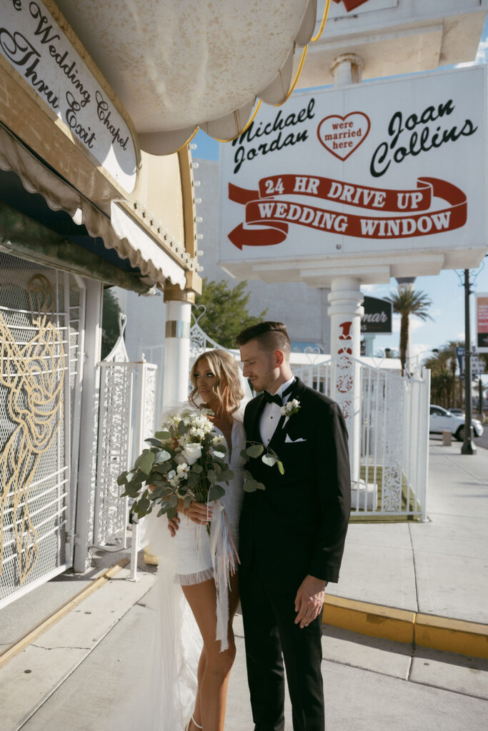 Bride and groom portraits at The Little White Chapel for their Las Vegas elopement