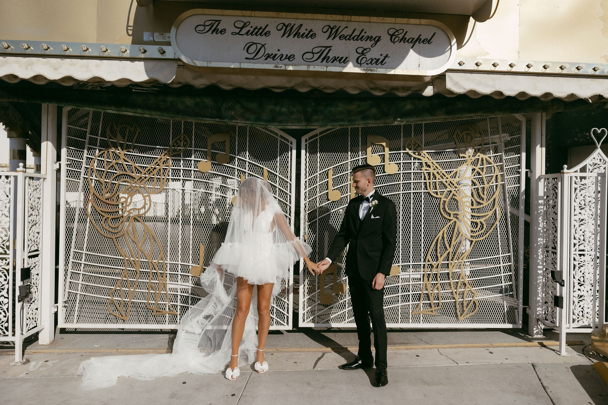 Bride and groom portraits at The Little White Chapel for their Las Vegas elopement