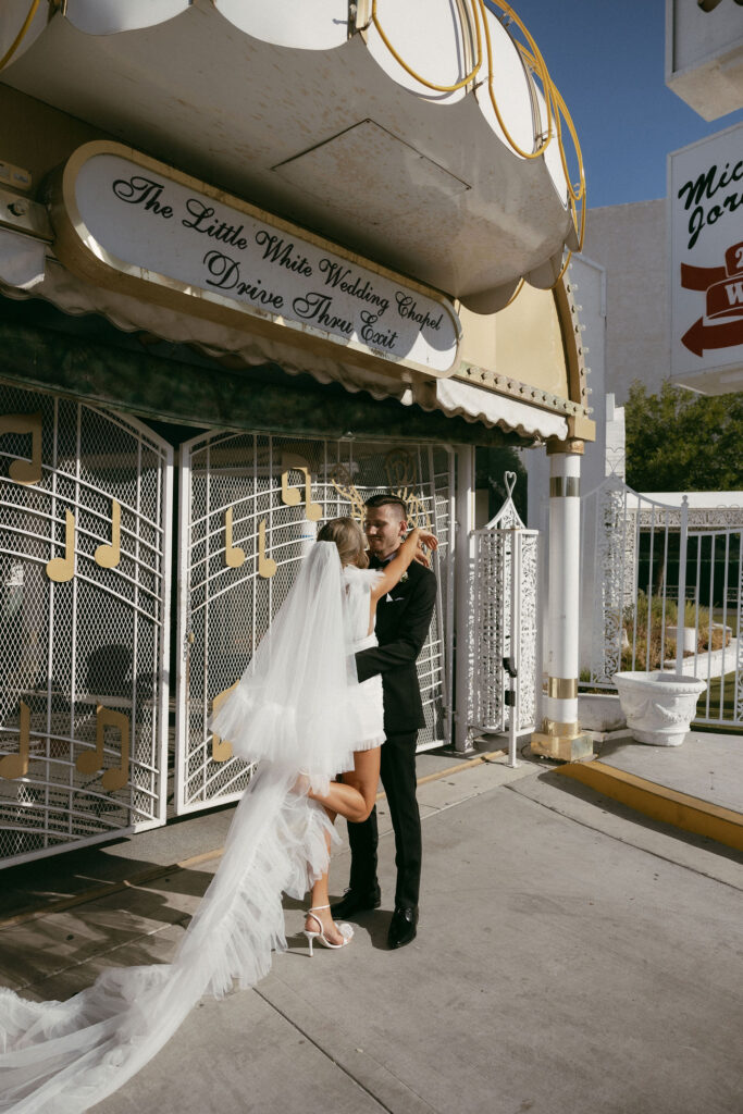 Bride and groom portraits at The Little White Chapel for their Las Vegas elopement