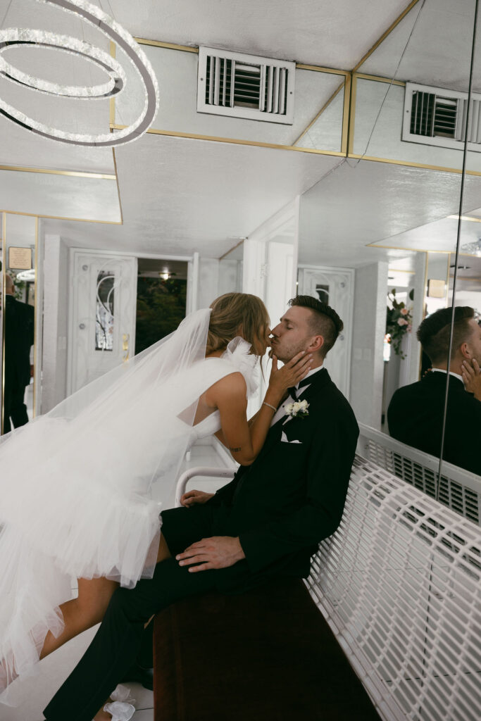 Bride and groom portraits at The Little White Chapel for their Las Vegas elopement