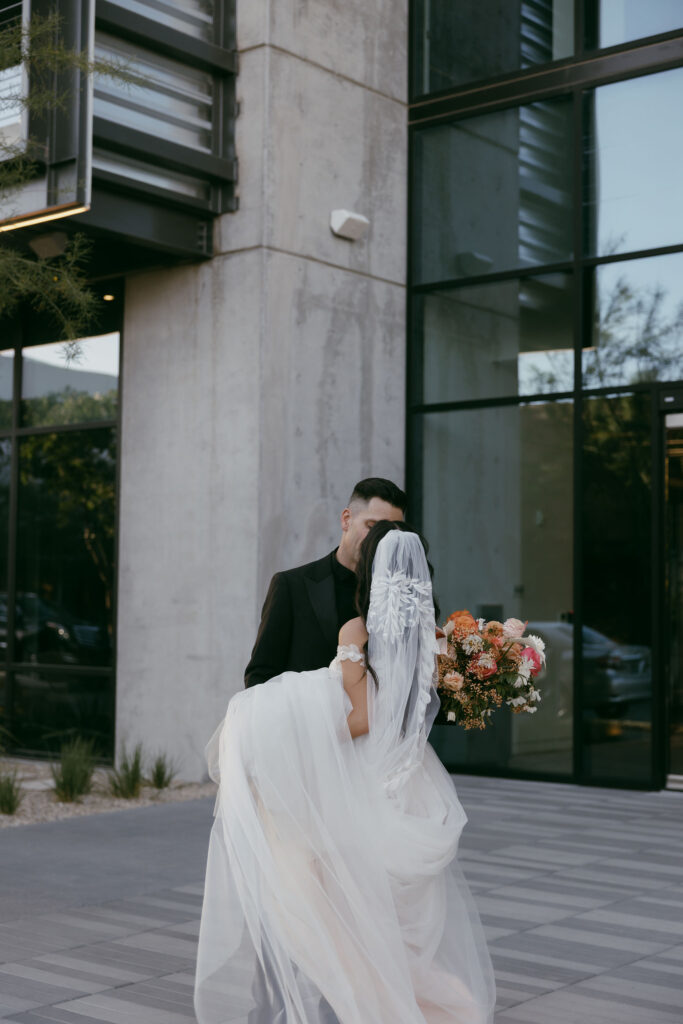 Bride and groom portraits from an intimate Las Vegas micro wedding at UnCommon