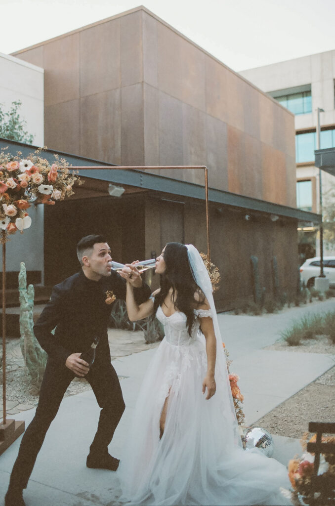 Bride and groom portraits on 35mm film