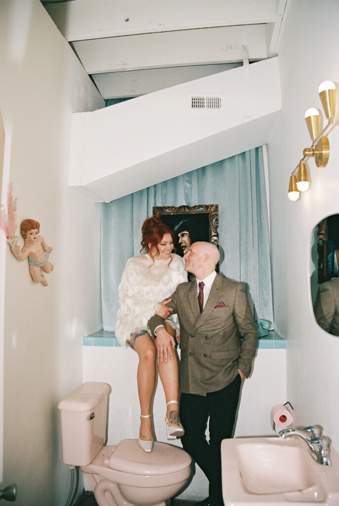 Elopement in Las Vegas at Sure Thing Chapel captured on 35mm film