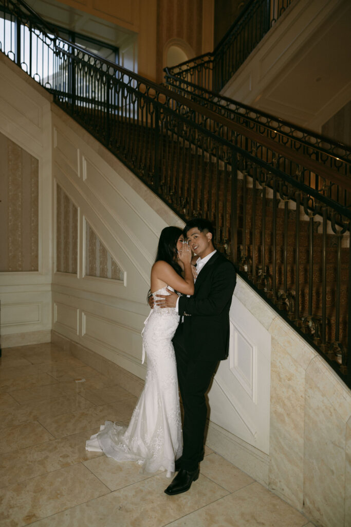 Flash photos of a bride and groom at Caesars Palace in Las Vegas