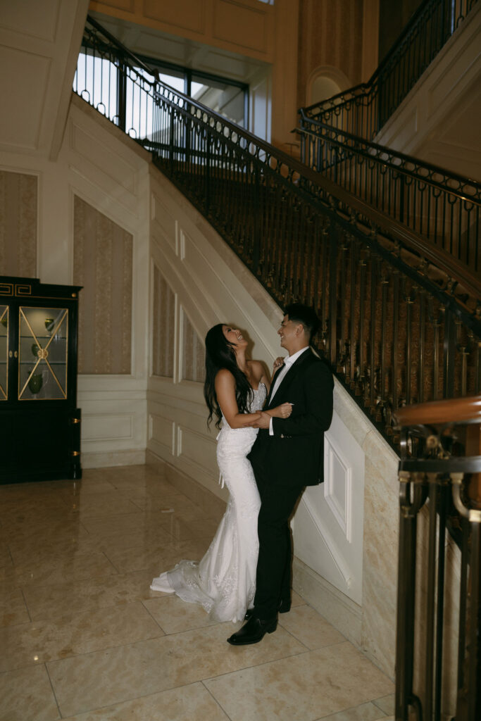 Flash photos of a bride and groom at Caesars Palace in Las Vegas