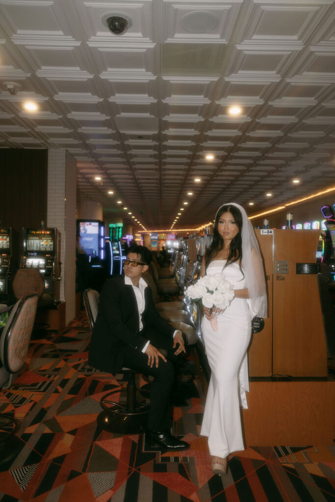 Editorial elopement photos at a Las Vegas casino. 