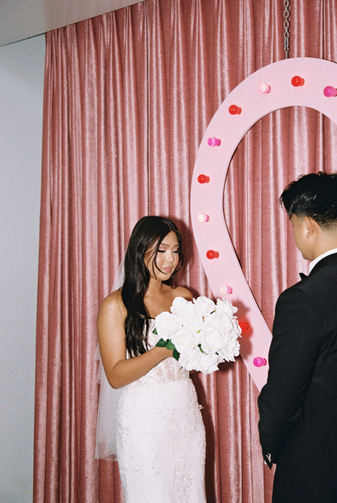 Film photos of a bride and grooms intimate ceremony at Sure Thing Chapel