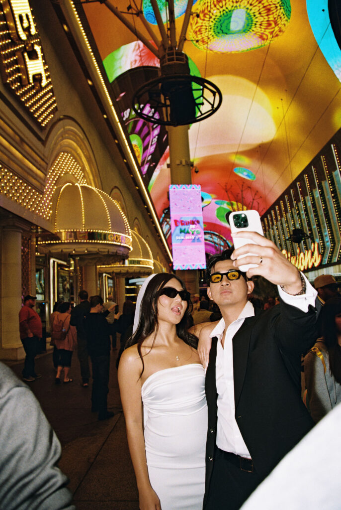 Bride and groom photos in Las Vegas on film