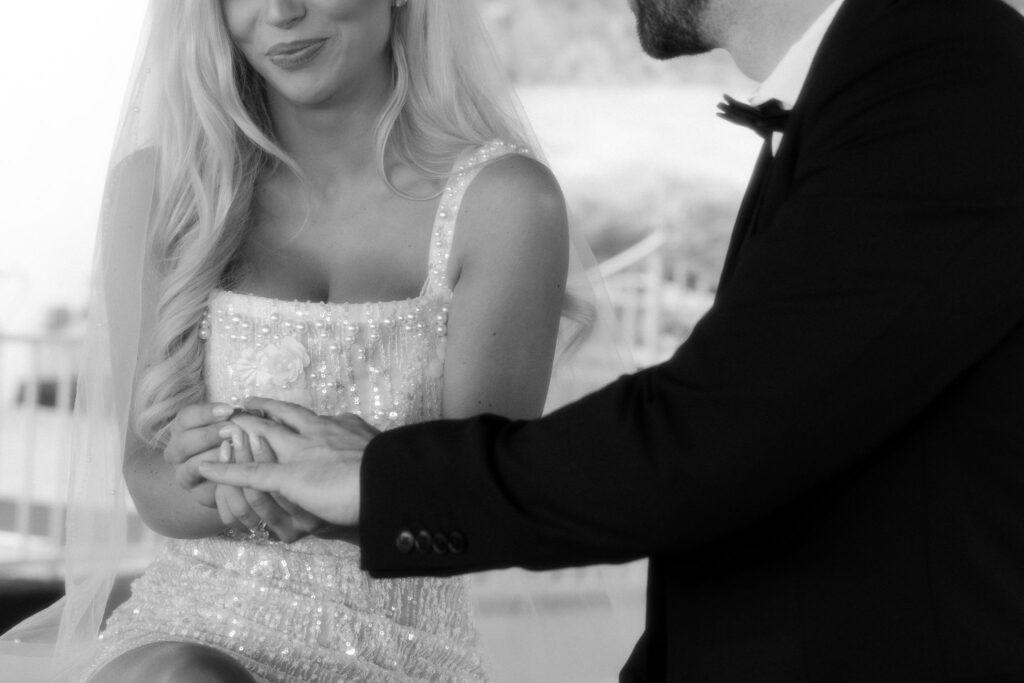 Bride and grooms intimate Little White Chapel Pink Cadillac ceremony