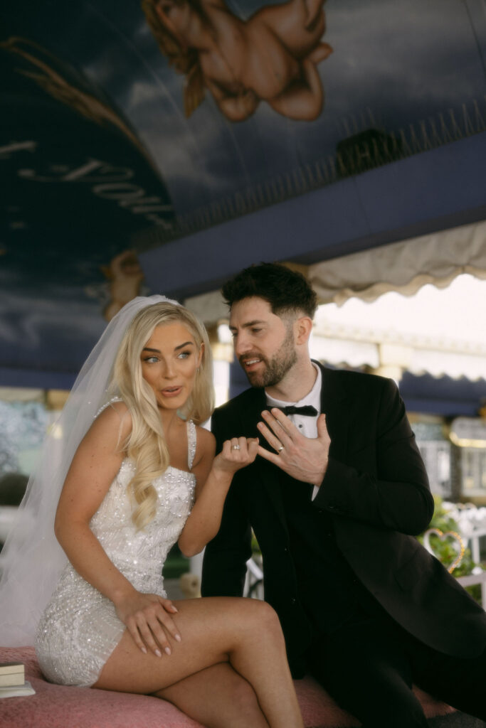 Bride and grooms intimate Little White Chapel Pink Cadillac ceremony