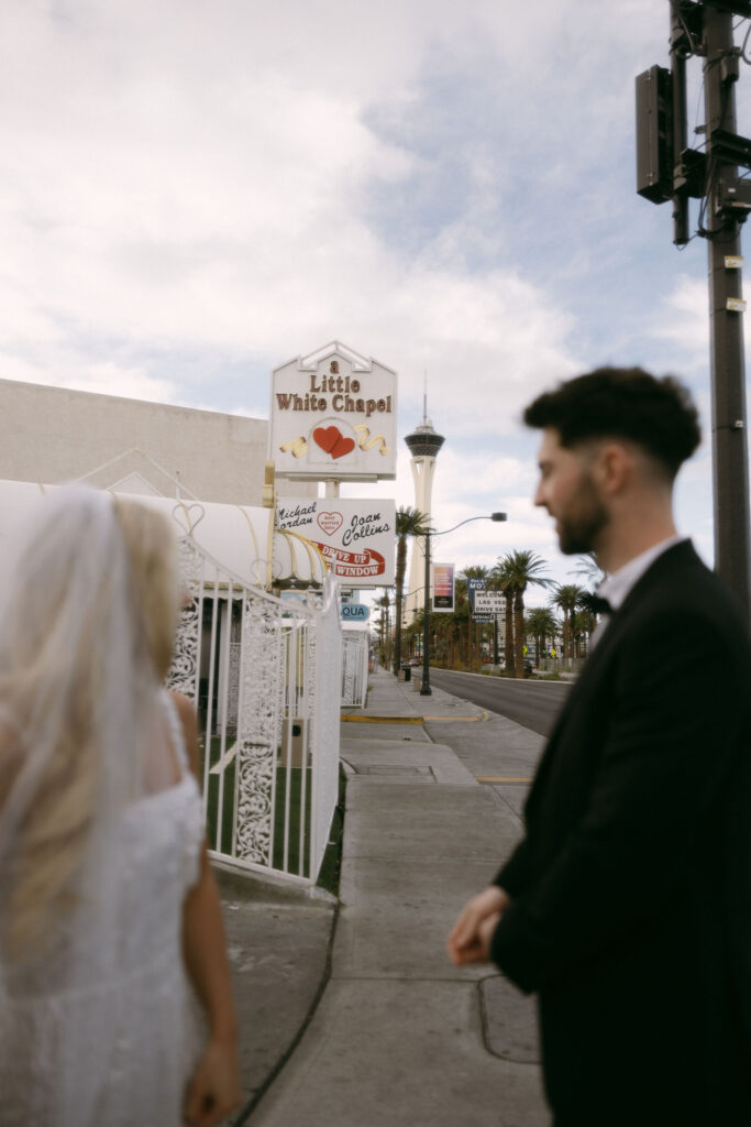 Bride and groom portraits at The Little White Chapel