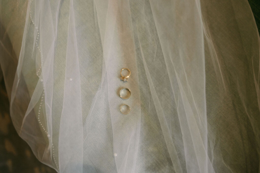 Wedding rings on veil