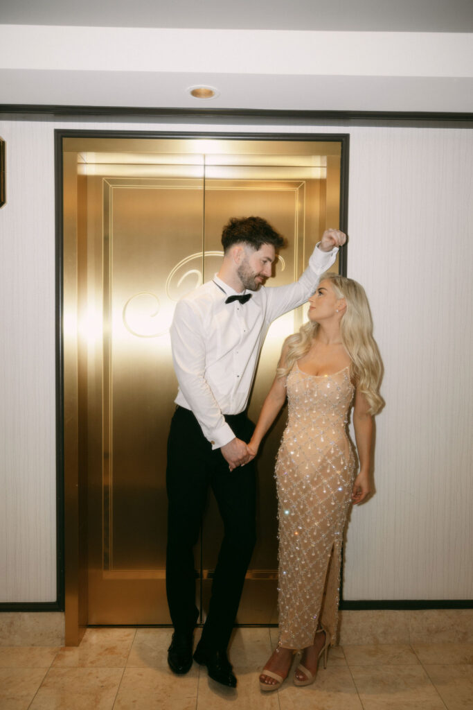 Night before elopement photoshoot at Bellagio in Las Vegas