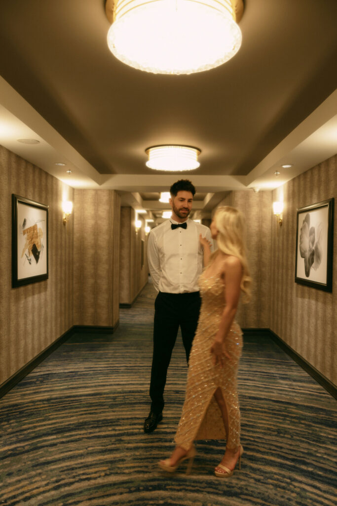 Night before elopement photoshoot at Bellagio in Las Vegas