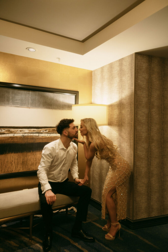 Night before elopement photoshoot at Bellagio in Las Vegas