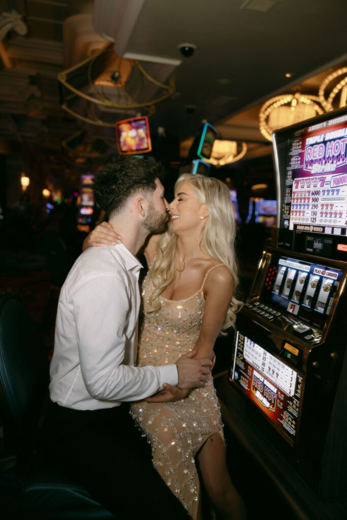 Night before elopement photoshoot at Bellagio Casino in Las Vegas