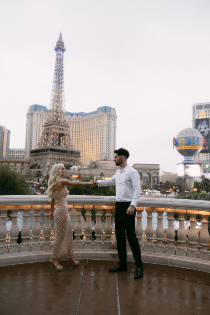 Night before elopement photoshoot at Bellagio in Las Vegas