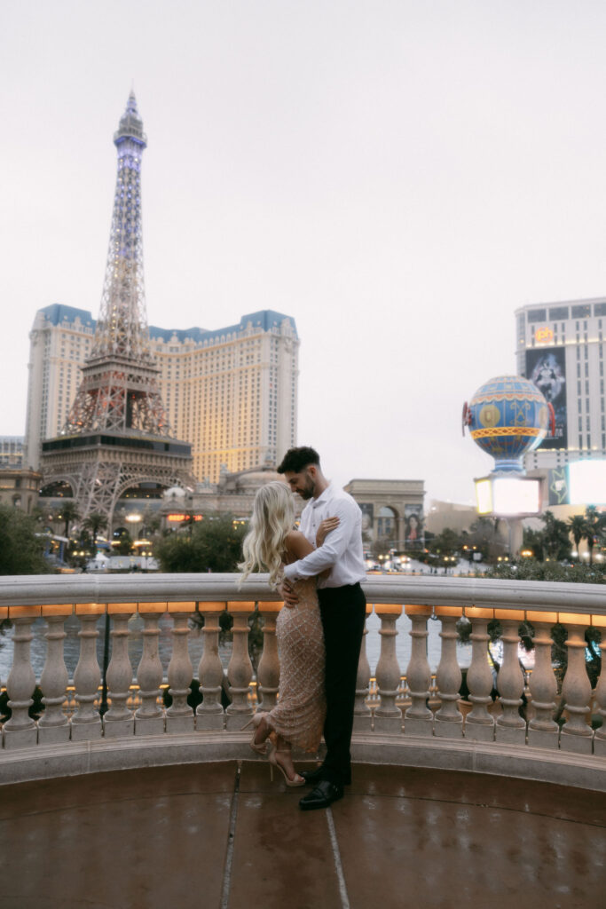 Night before elopement photoshoot at Bellagio in Las Vegas