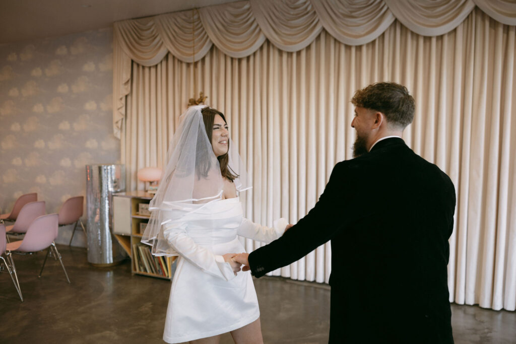 Bride and groom smiling after their Sure Thing Chapel Las Vegas elopement ceremony