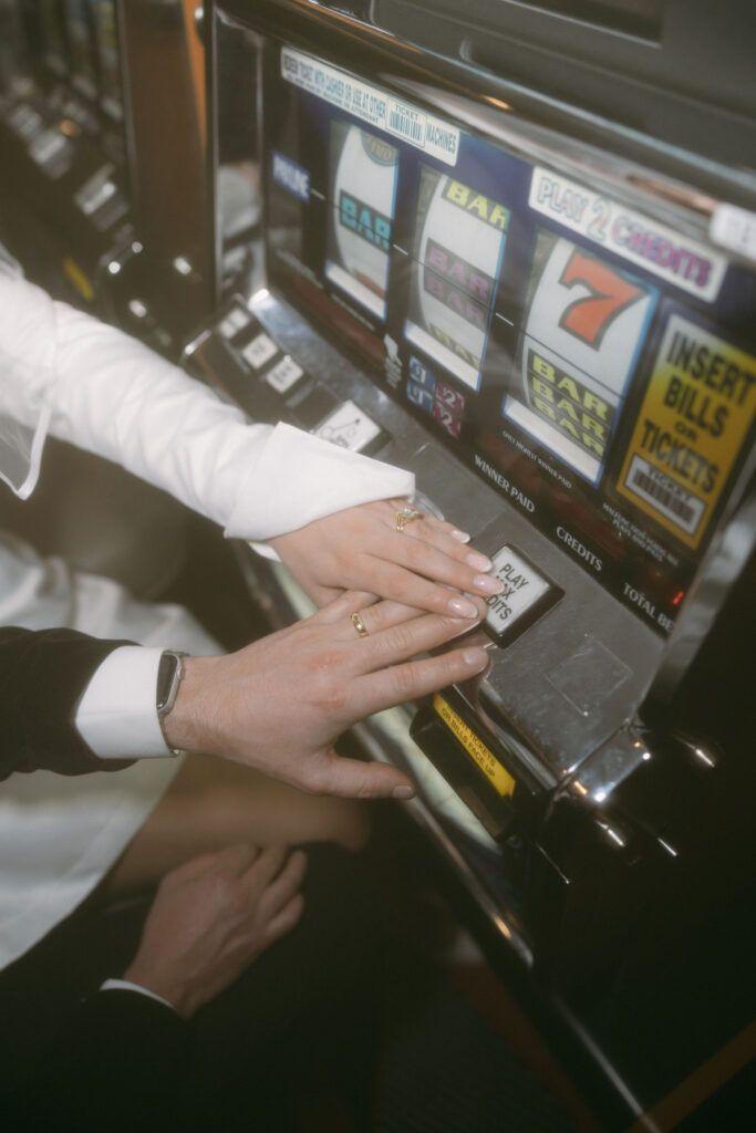 Bride and groom photos at the casino in Las Vegas