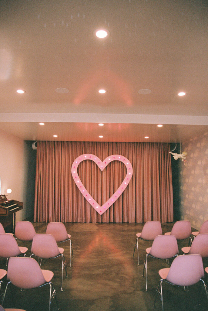 Iconic pink light up hearty at Sure Thing Chapel Las Vegas