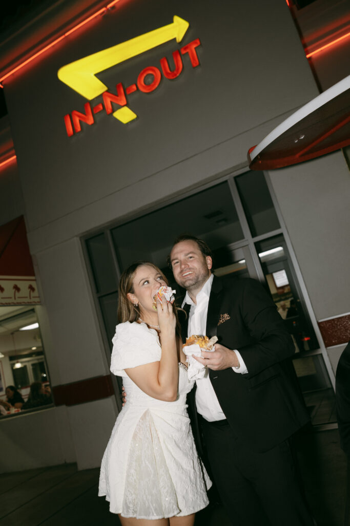 Couple eating In-N-Out after their Las Vegas elopement