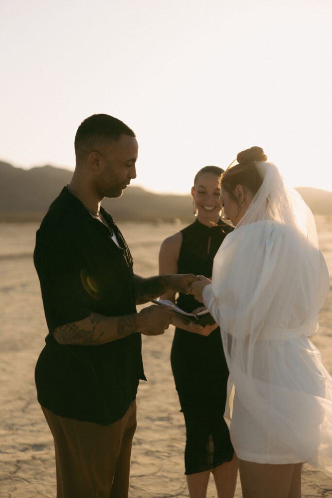 An intimate Dry Lake Bed Las Vegas wedding ceremony officiated by Peachy Keen Unions