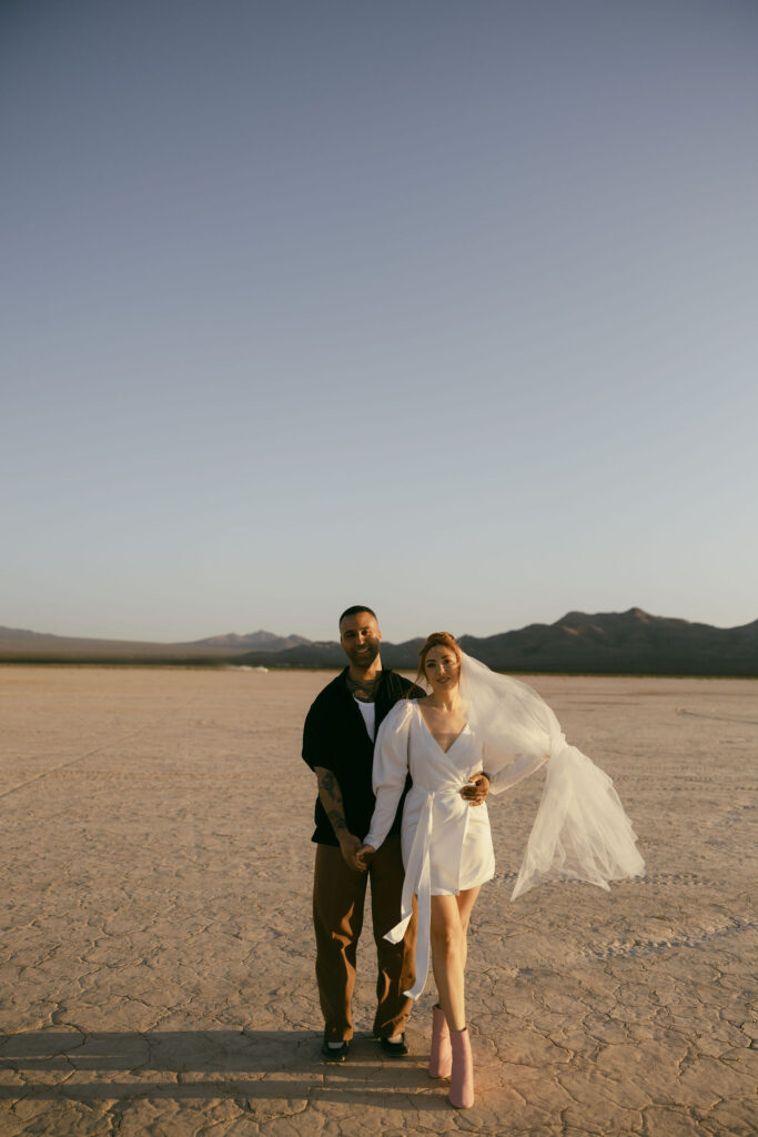 Bride and grooms portraits from a dreamy and intimate Dry Lake Bed Las Vegas wedding