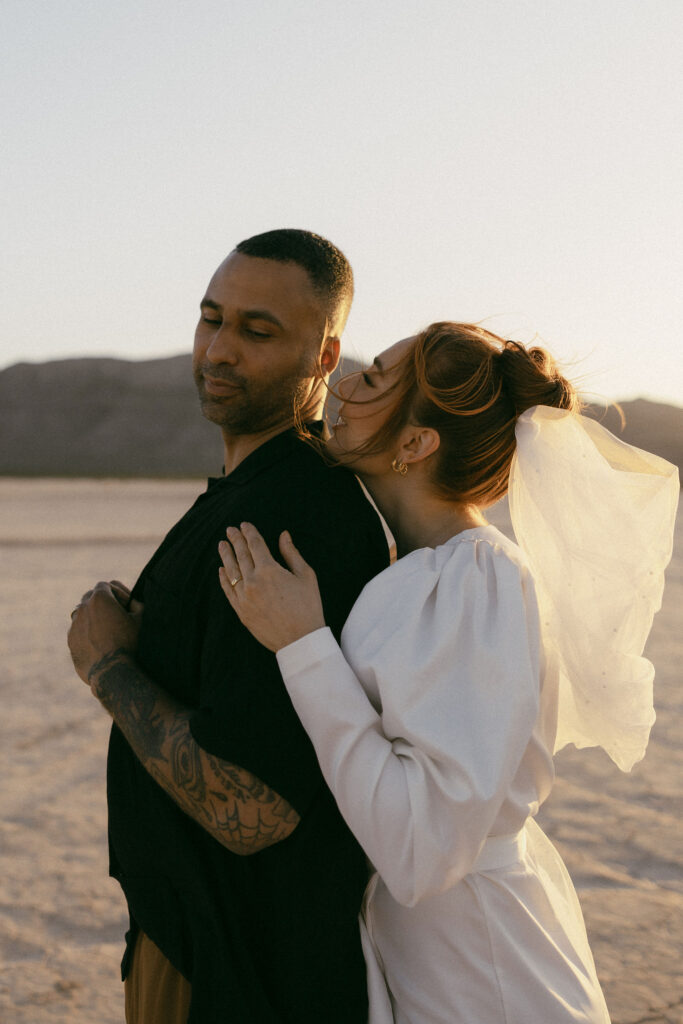 Bride and grooms portraits from a dreamy and intimate Dry Lake Bed Las Vegas wedding