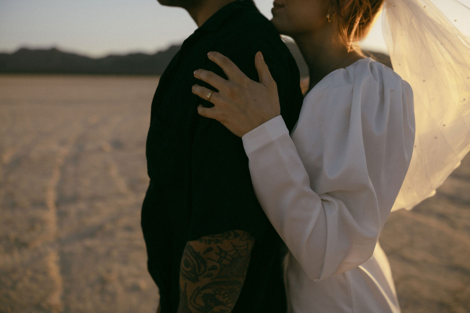 Bride and grooms portraits from a dreamy and intimate Dry Lake Bed Las Vegas wedding