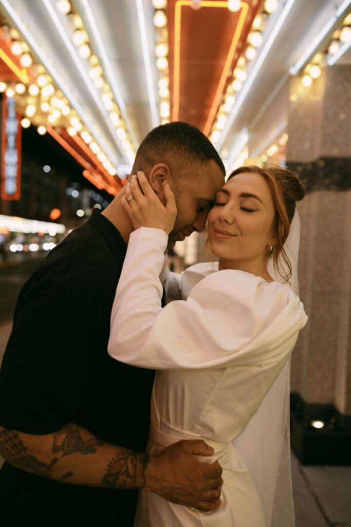 Bride and grooms downtown Las Vegas wedding portraits