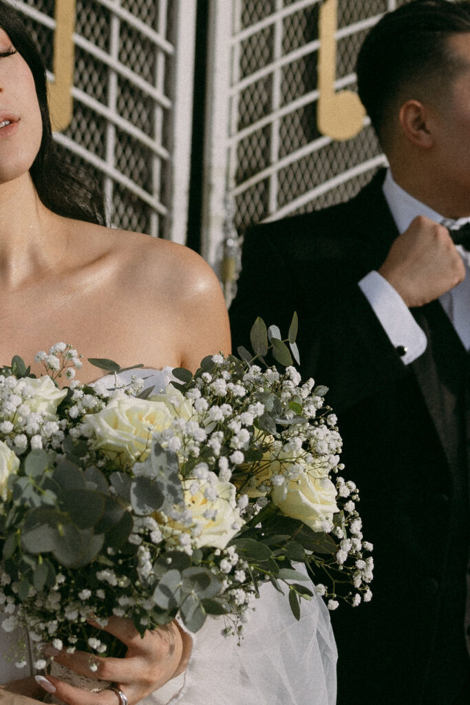 Close up portraits of a bride and groom