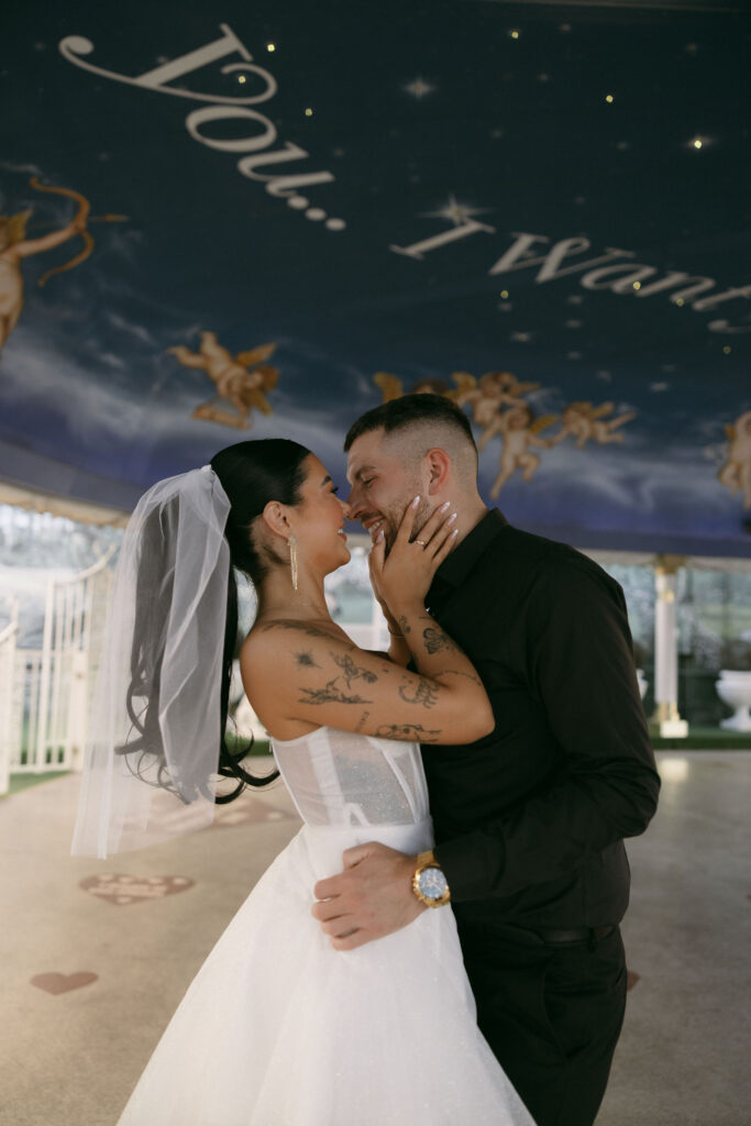 Bride and grooms portraits in The Tunnel of Love