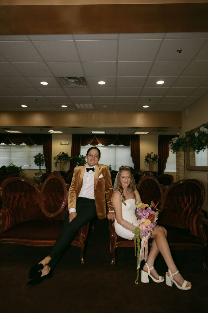 Bride and grooms portraits at Chapel Amore in Las Vegas