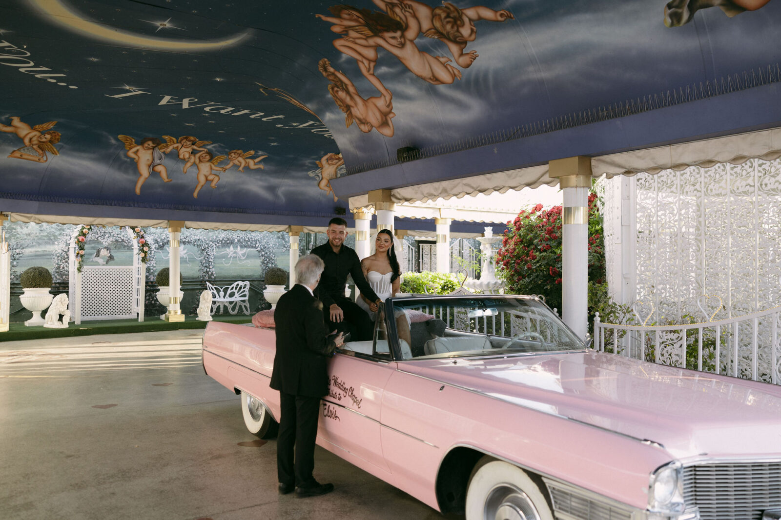 A Pink Cadillac elopement ceremony at The Little White Wedding Chapel in Las Vegas