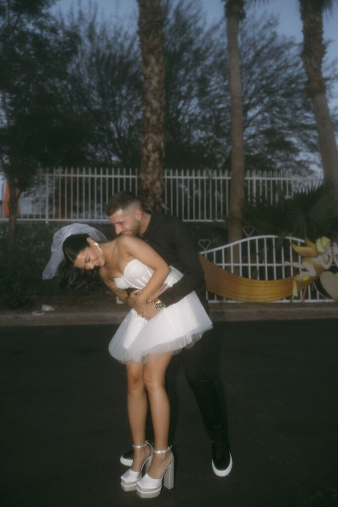 Cinematic elopement portraits of a bride and groom in Las Vegas